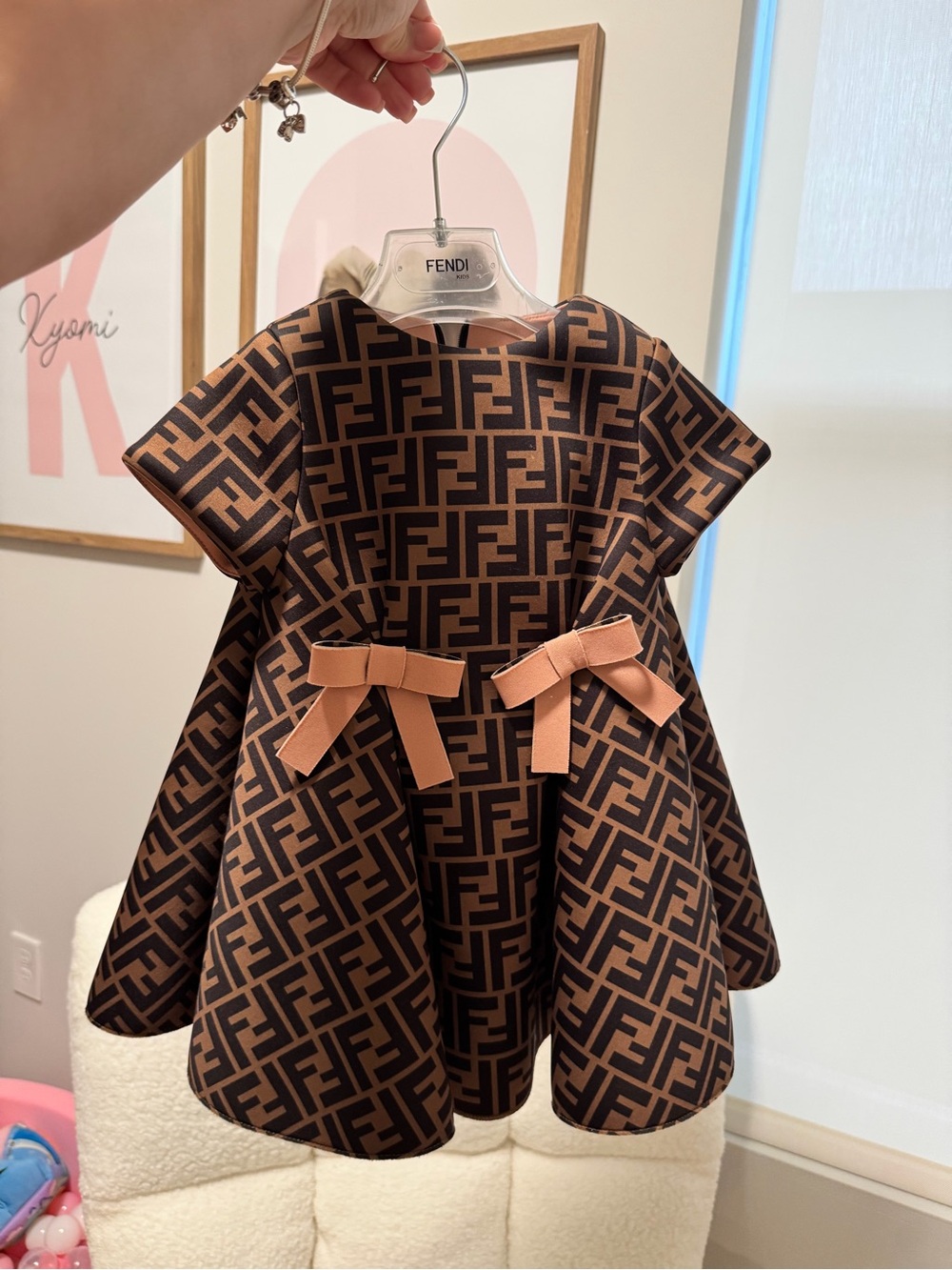 Fendi Brown and Black FF Logo Bow Dress Coat